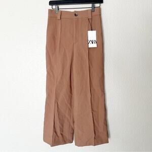 Zara Pants Womens Mid-Rise Françoise Culottes Cropped Office‎ Career Brown XS